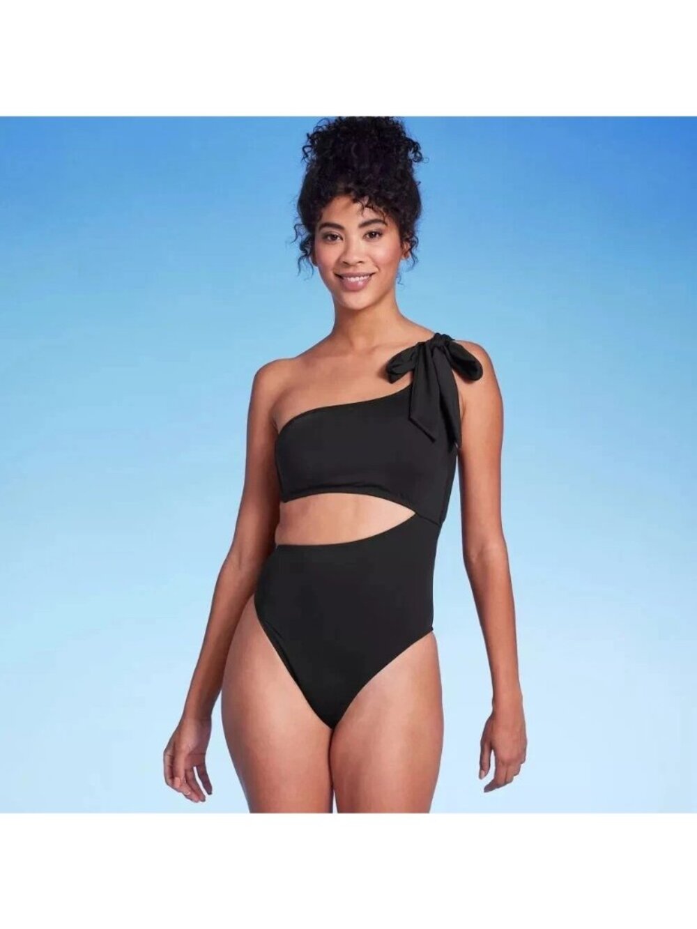 Shade & Shore Black Cut Out Side & 1 Shoulder Wear 1 Pc Swimsuit -- Small 4-6